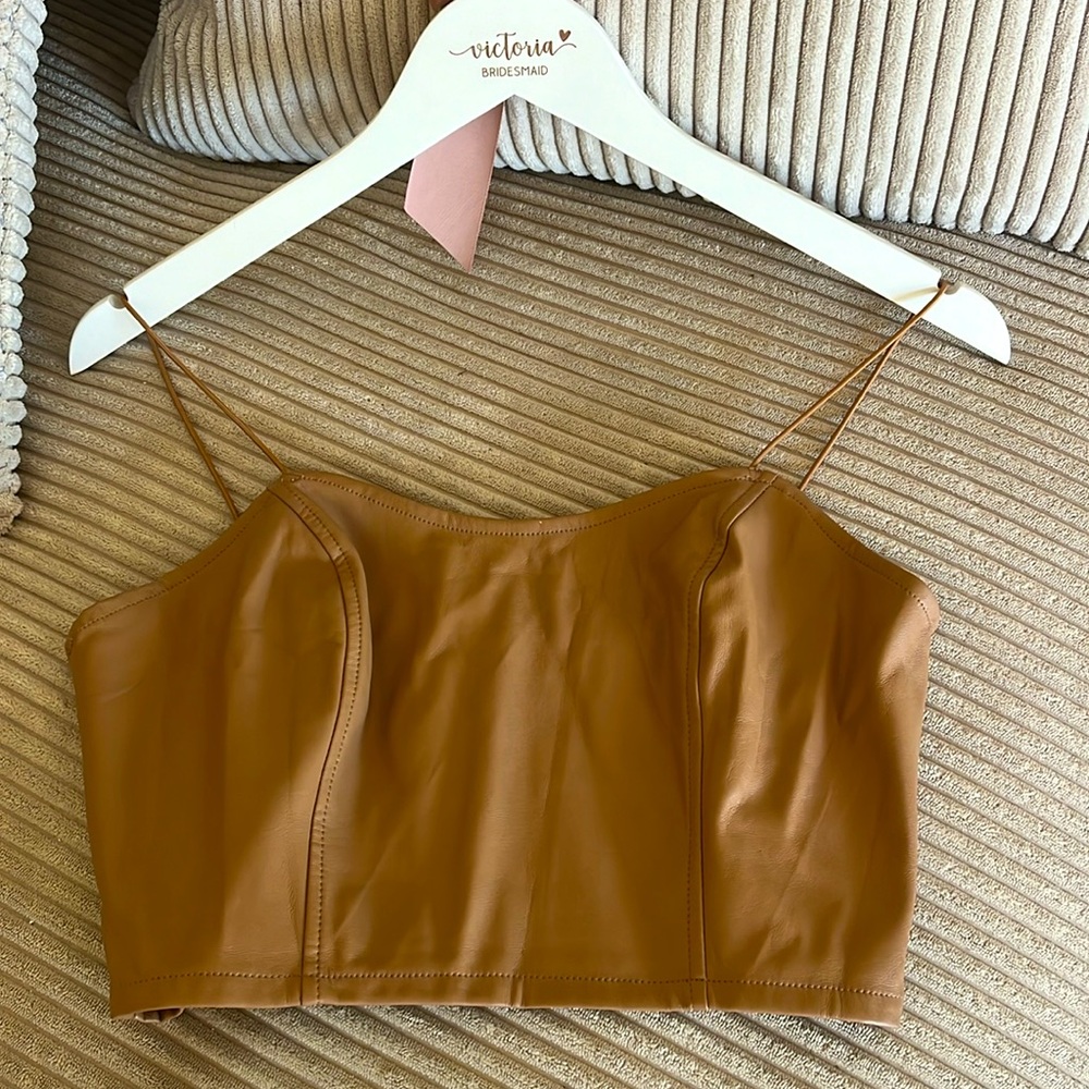 Faux leather light brown crop top size Small